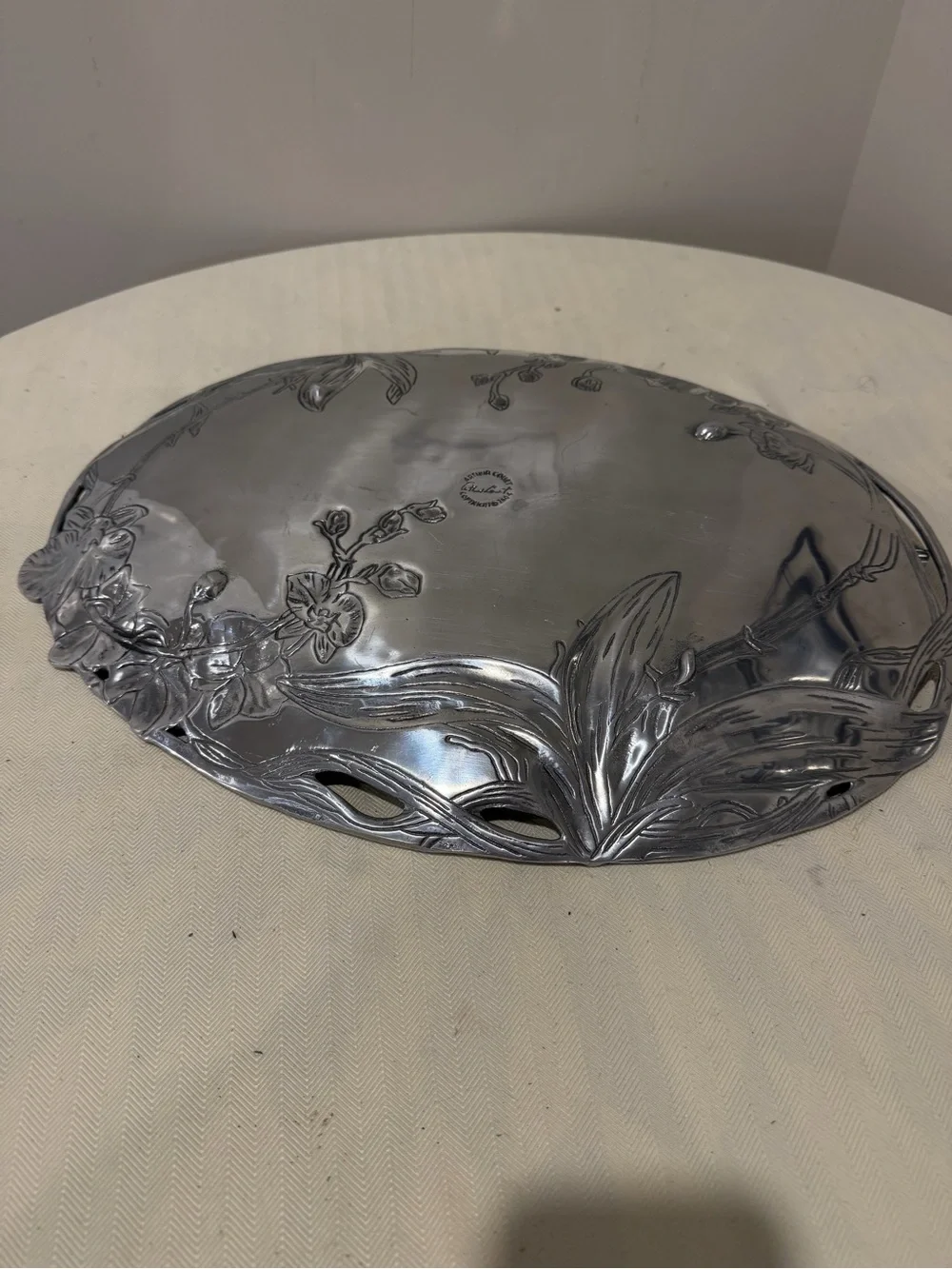RARE Vintage 2004 ARTHUR COURT ALUMINUM ORCHID FLORAL PLATTER SERVING TRAY 13
